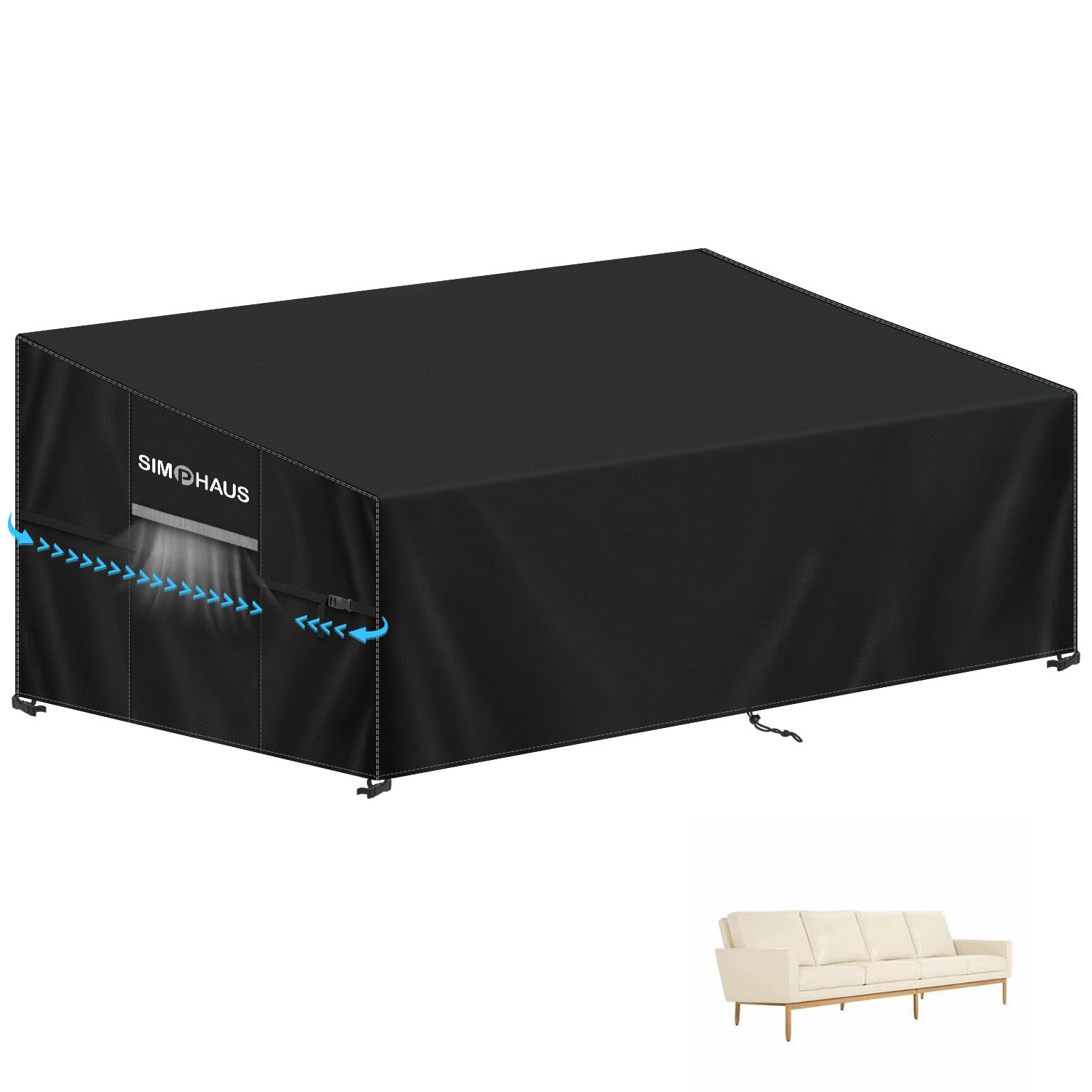 SIMPHAUS Outdoor Sofa Covers Waterproof Pallet Sofa Cover Patio Sofa Cover Outdoor Couch Covers for 4 Seater Rattan Sofa Garden Furniture,Garden Loveseat,Outdoor Lounge,420D Oxford 265x102x89/61cm