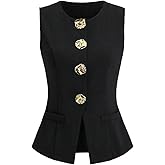 MakeMeChic Women's Metal Button Down Suit Vest Sleeveless Work Business Waistcoat