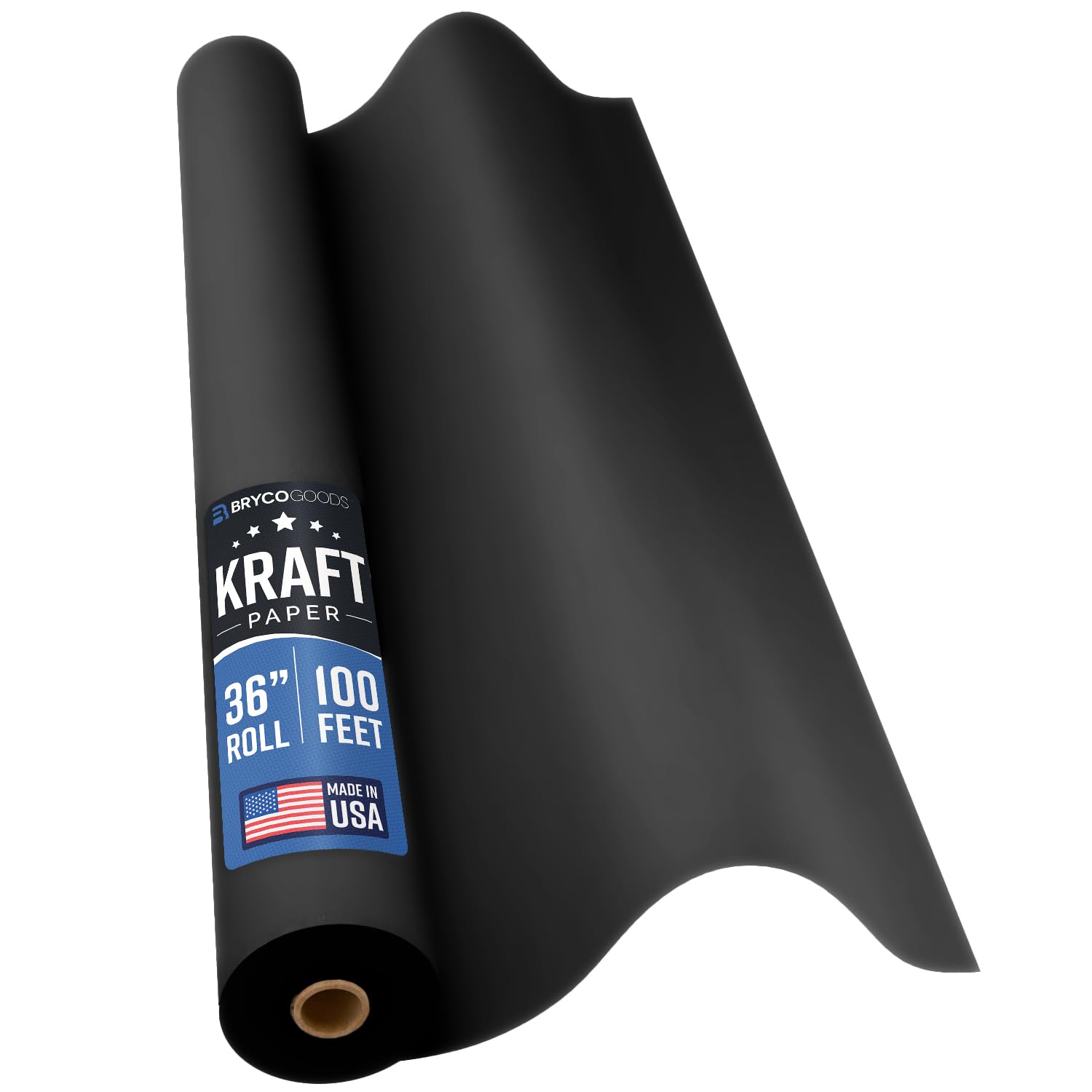 Bryco Goods Black Kraft Paper Roll - 36 Inch x 100 Feet - Made in USA - Ideal for Packing, Shipping, Arts & Crafts, Poster, Bulletin Board, Decorations, Bouquet, Gift Wrapping Image