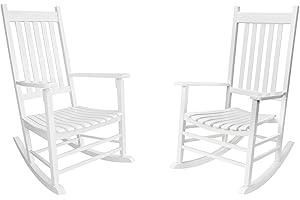 GnL Recsports Patio Rocking Chair, Outdoor Rocking Chair, Wood Porch Rocker, Wooden Rocking Chair for Adult for Garden, Lawn, Balcony, Backyard and Patio (2 White)