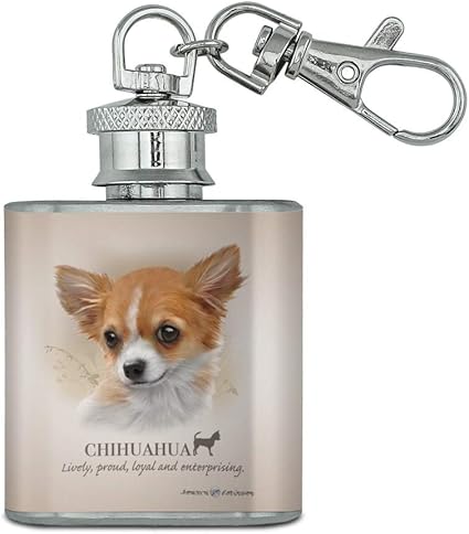 Amazon Co Jp チワワ 犬種 ステンレススチール 1オンス ミニフラスコキーチェーン スポーツ アウトドア