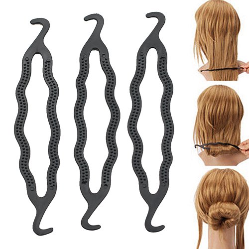 Baost 5 Pcs Double Hook Hair Twist Styling Clip Stick Hair Pin Braid Hair Bun Maker French Twist Bun Maker Clip Hook Holder Hairstyle Foam Sponge Donut Maker Ponytail Styling Tools Random