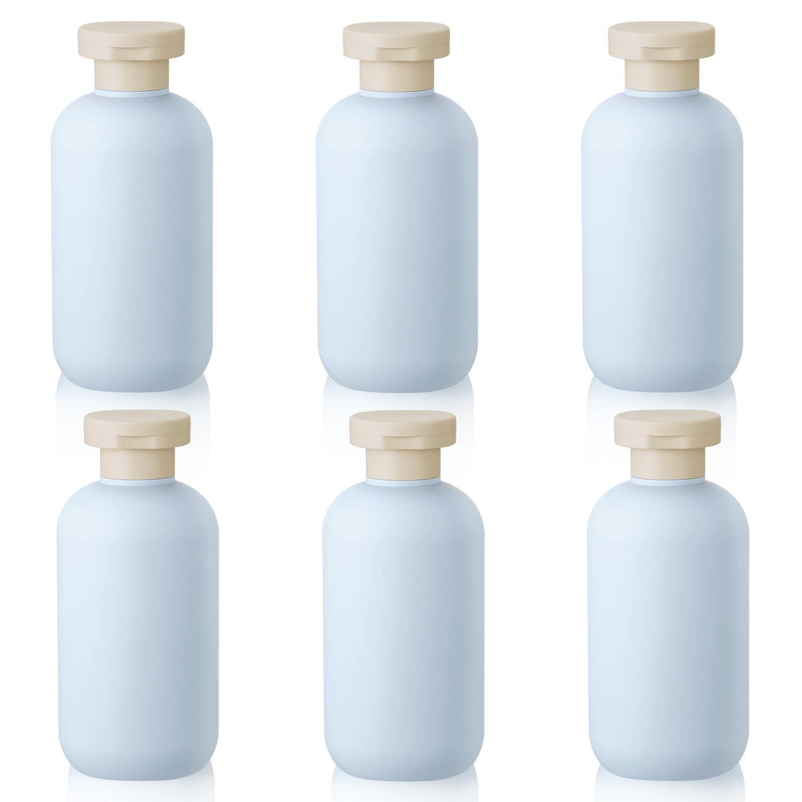 Hejo 6 PCS Shampoo Travel Bottles, 200 ml Refillable Travel Bottles Set for Toiletries, Squeeze Bottles for Travel, Empty Plastic Bottles with Flip Cap for Conditioner, Lotions and Creams (Light Blue)