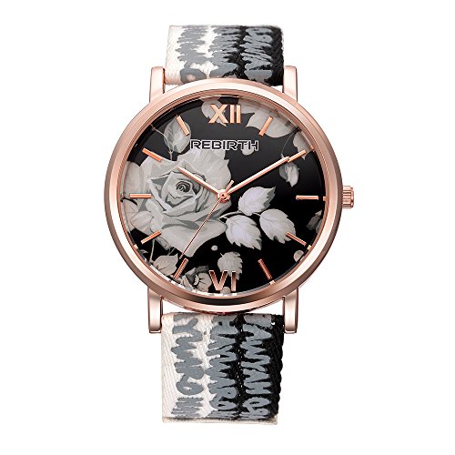 REBIRTH Lady's Luxury Dress Styles Fashion Quartz Movement Wrist Watch Fabric Band