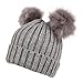 EPOCH Women's Winter Chunky Knit Double Pom Pom Beanie Hat with Tie.(Charcoal)