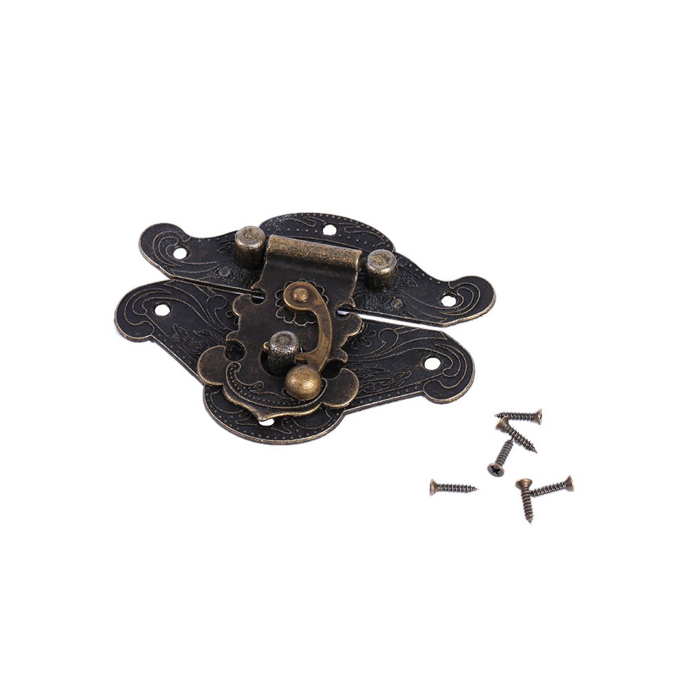Tnfeeon Antique Embossed Hasp Latch, Decorative Zinc Alloy Box Clasp with Screws, Small Hardware Lock for Wooden Jewelry Box, Cabinet, Drawer, Chest (XXS, Bronze)