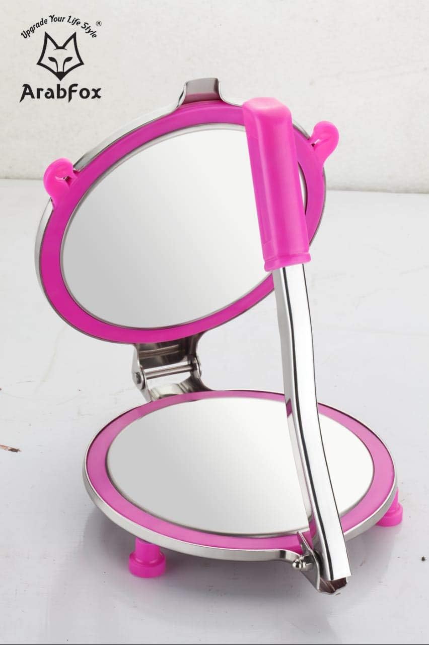 Arabfox Manual Stainless Pink Steel Puri Press Machine with PRE Fitted Handle,It is NOT a roti Maker.