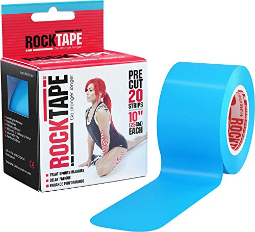 RockTape Kinesiology Tape, Pre-Cut Strips, for Athletes, Water Resistant, Reduce Pain & Injury Recovery, 2" x 16.4 Feet, Electric Blue