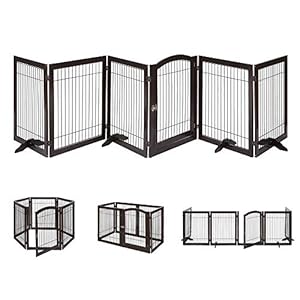 unipaws Pet Playpen with Wood and Wire, 6 Panels Extra Wide Freestanding Walk Through Dog Gate with 4 Support Feet…