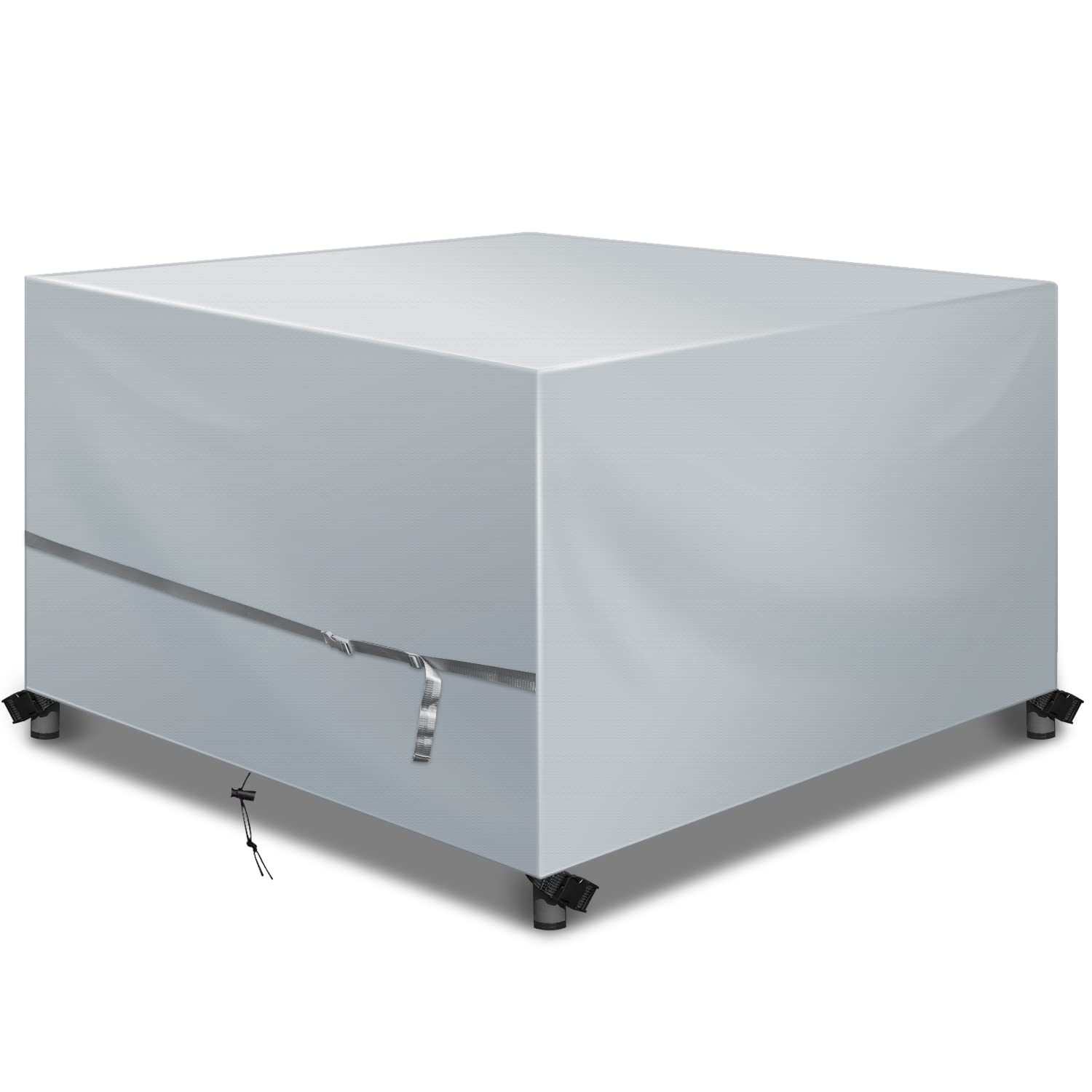 YoungBee Garden Furniture Covers,Outdoor/Patio Rattan Furniture Covers Waterproof,Anti-UV, Upgraded Tear-Resistant 420D Oxford Rectangular Patio Table Cover 125 * 125 * 74cm Silver