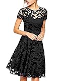 Zeagoo Women's Short Sleeve Crew-neck Sexy Lace Zipper Summer Dress