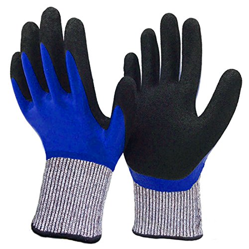 Waterproof Work Gloves, Cut Resistant Gloves, Double Coating Superior Grip Durable for Kitchen Fishing Cleaning Garden Construction Car Multi-Purpose.