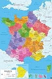 Map of France - Carte De France - Poster/Print (Republique Francaise - French Language Map) (Size: 24 inches x 36 inches) (Poster & Poster Strip Set)