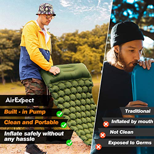 AirExpect Camping Sleeping Pad with Built-in Pump Upgraded Inflatable Camping Mat with Pillow for Backpacking, Traveling, Hiking, Durable Waterproof Compact Ultralight Hiking Pad (Green) - Thumbnail 3