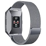 hooroor for Fitbit Ionic Bands Small and Large for Women Men, Fully Magnetic Closure Clasp Mesh Loop Milanese Stainless Steel Metal Band (Smoke Gray, Large)