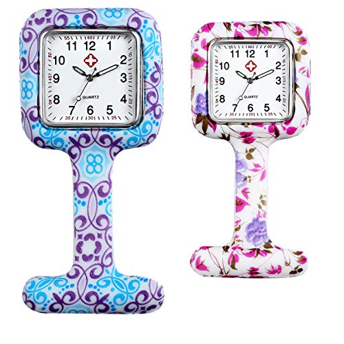 Women Girl's Nurse Watches 2Pcs Brooch Lapel Pin Hanging Medical Doctor Silicone Jelly Fob Pocket Watch