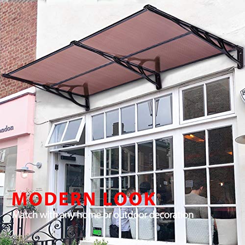 VIVOHOME Polycarbonate Spliced Window Door Awning Canopy Brown with Black Bracket 36 Inch x 40
