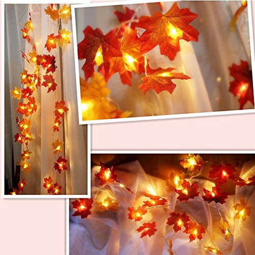 2 Pack Maple Leaves Garland String Lights 40 LED Lights 20ft Waterproof Fall Decoration Seasonal Lights for Holiday Party Indoor Outdoor Decor Birthday Gift 3AA Battery Operated - Thumbnail 5