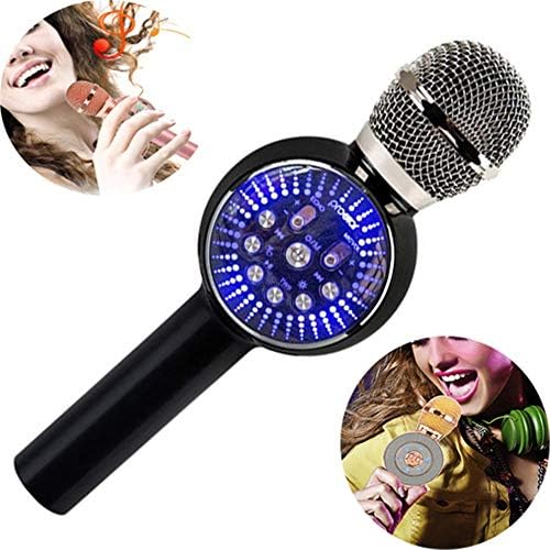 WYGC MIC Karaoke Mikrofon Bluetooth Wireless Handheld USB Speaker Home KTV with Colorful LED Lights Machine for iPhone/Android and All Smartphone Support 2pcs Connected (Color : Black)