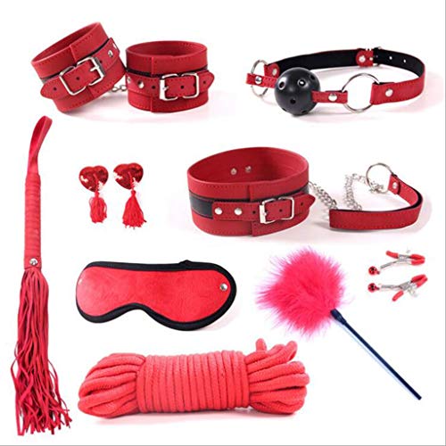 Luck7DZ 9 Pcs Role Play Costume Leather Bondage R’estraints Kit for Bed and Under Bed Sěx Play Bandage Gear Sěx for Men Sunglasses (Color : Red)