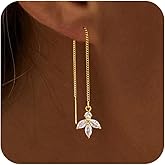 JOBICY Pearl Earrings for Women Trendy, 14k Gold Plated Freshwater CZ Leaf Pearl Dangle Drop Gold Earrings Lightweight Hypoallergenic Stud Earring Bridesmaid Wedding Gold Jewelry for Women Gifts