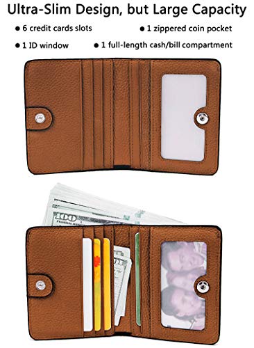 AINIMOER Small Leather Wallet for Women, Ladies Credit Card Holder RFID Blocking Women's Mini Bifold Pocket Purse, Sorrel