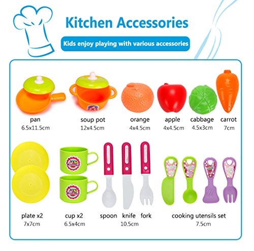Dreamon Rollenspiel Küche Spielzeug Kinder Kochen Lebensmittel Spielset für Kleinkind Mädchen 3 Jahre alt,Gelb – Bild 4