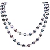 LGSY 7-8mm White Black Freshwater Cultured Pearl Necklace for Women's Pearl Strand Necklaces