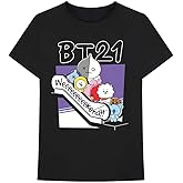 BT21 BTS Kpop Unisex Cotton Crew Neck Short Sleeves Tee Shirt (Weekend Black, Large)