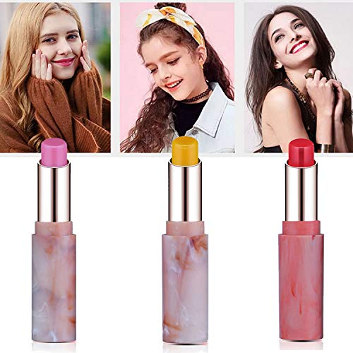 Marble Design 3 Pack Crystal Jelly Lipstick, Firstfly Waterproof Long Lasting Nutritious Lip Balm Lips Moisturizer Magic Temperature Color Change Lip Gloss