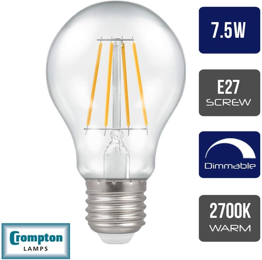 Crompton LED Dimmable Filament GLS Light Bulb Clear 7.5W E27 ES 2700K Warm White 60W Incandescent Bulb Equivalent 806 Lumens Energy Saving led Bulbs Edison Screw LED Light Bulbs - Image 3