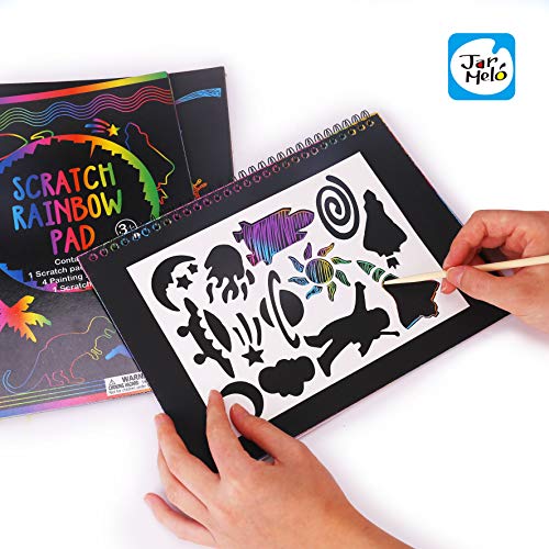 Jar Melo Scratch Off Pad Rainbow Paper Painting Notebook 20 Big &Thick Sheets with 4 Painting Stencil Colorful Scratch Board Art for Adults and Kids - Thumbnail 2