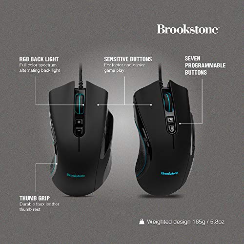 Brookstone USB Wired Gaming Mouse with Scroll Wheel, 4/5 Selectable