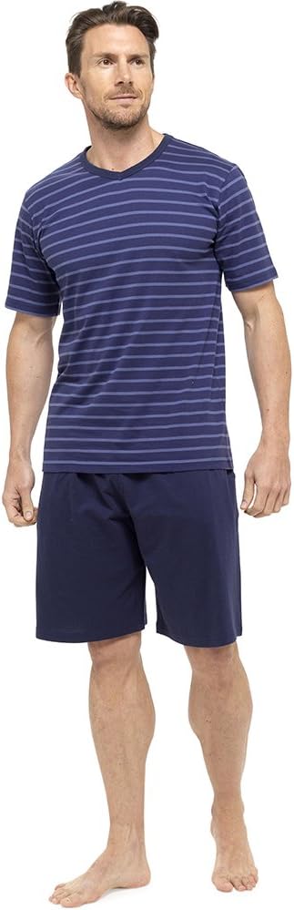 Mens Tom Franks Jersey Cotton Striped Short Sleeve Top And Shorts Blue Med, M, HT331-HT331C