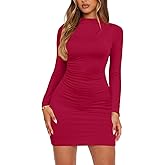 IHOT Women's 2025 Mock Neck Long Sleeve Mini Dresses Short Slim Fit Ruched Bodycon Club Party Casual Dress