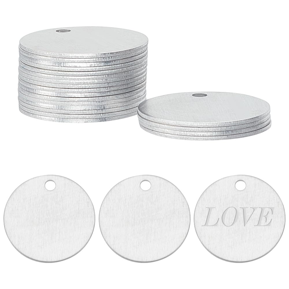 BENECREAT 30 Pack Stamping Blanks Aluminum Blank Pendants 1mm Thickness for Bracelet Earring Pendant Charms Dog Tags - 1.18"(3cm), Round Shape