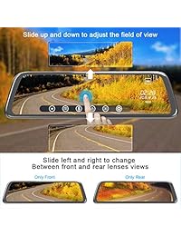 Cámara de seguridad con espejo para salpicadero de 10.0 in, doble pantalla táctil Full HD 1080P, doble lente con gran angular 170° frontal y 140° cámara de visión trasera resistente al agua