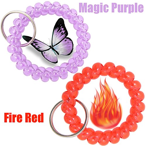 Shells 12PCS Bright Colorful Assorted Flesible Plastic Spiral Coil Wrist Band Stretchable Key Ring Chains With Key Holders For Office, Classroom,Sauna and Shopping Mall