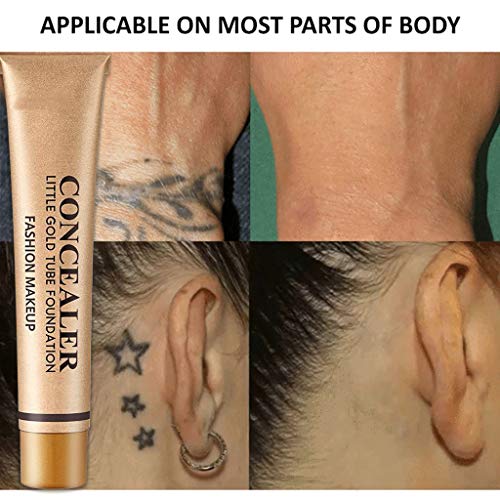 Little Gold Tube Foundation Concealer, Perfect Coverage Concealer, Waterproof Hypoallergenic Foundation, Acne Foundation Beauty, Skin Face Cover of Blemish Problem, Whelk, Spots, Tattoos (White)