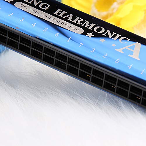 Harmonica for Beginners,C Key 24 Holes Major Diatonic Double Tremolo Harmonicas with Case for Kids (Blue)