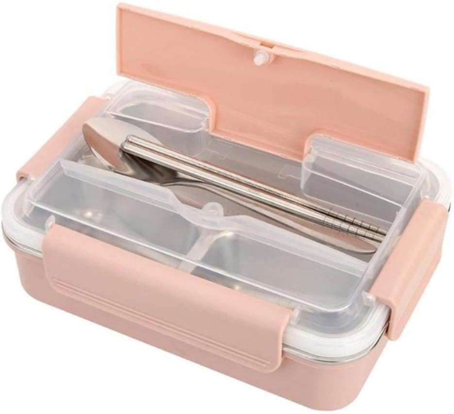 EDCV Stainless steel bento box Split Grids Lunch Box Stainless Steel Bento Box Thickening Food Container,Pink