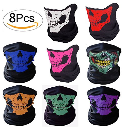 Fashion Easy Couples Seamless Skull Face, Motorcycle Face Mask,Dust-proof Windproof Motorcycle Bicycle Face Mask for Cycling, Hiking, Camping, Climbing, Fishing, Hunting (8Pcs-Color Set)