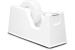 Echomerx Premium White Tape Dispenser for Desk - Sleek & Modern, Non-Slip, 1" + 3" Core, Weighted - Ideal Scotch, Invisible, and Clear Tape Holder for Office - Organize Your Workspace Effortlessly