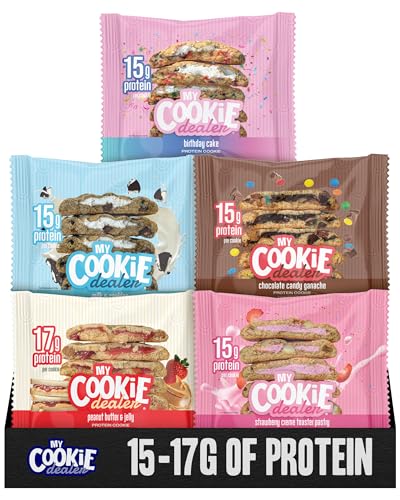 My Cookie Dealer Protein Cookies, Variety Pack (5-Pack, 2.2oz Each) - 15-17g of Protein per Cookie - Individually Wrapped Travel Snacks