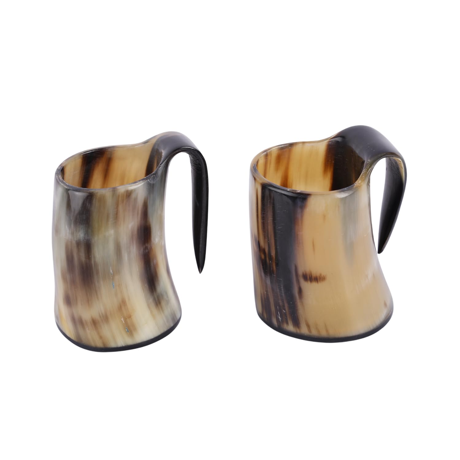 Handicrafts Home Handmade Viking Horn Whiskey​ Shot Glass Set, 6.5 oz ​Real Ox Horn Shot Glasses for Whiskey​ & Cocktails, Medieval Decor Gift for Men, Groomsmen, Dad Unique Bar Drink Glasses-Pack 2