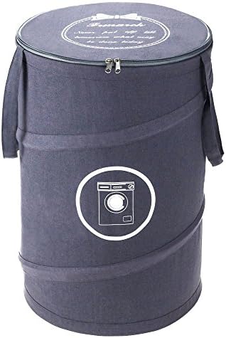 Pop-Up Laundry Hamper with Carry Handles Lid and Zipper Closure Composed of Natural Linen and Cotton Fabric Large Size for Laundry Storage (Gray)