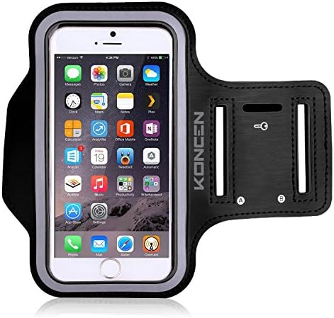 KONCEN Water Resistant Sports Armband With Key Holder, Cards Holder For iPhone 6 Plus, 6S Plus , Galaxy S6/S5, Note 4 Bundle with Screen Protector (5.5-Inch-Black)