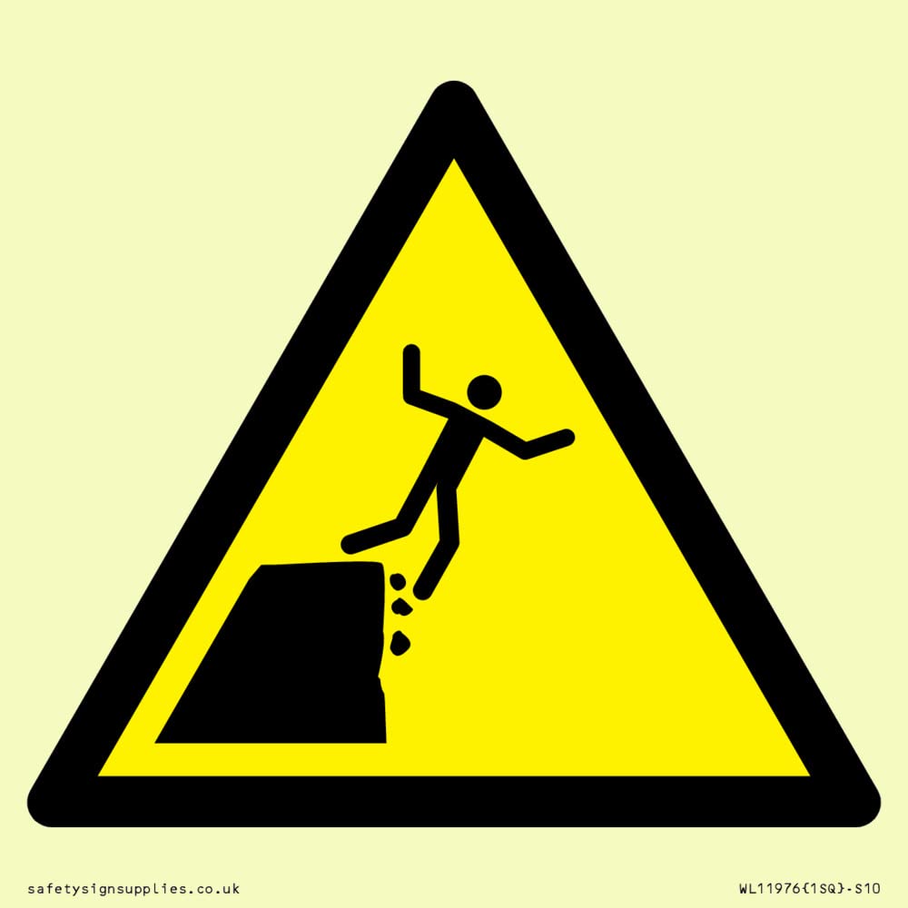 W052 Warning: Unstable cliff edge Sign - 100x100mm - S10