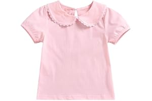 MODNTOGA Kids Baby Girl Long Sleeve Collar Shirt Toddler White Blouse Puff Short Sleeve T-Shirt Solid Color Basic Top Bottom