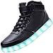 Odema Women Men High Top USB Charging LED Sport Shoes Flashing Sneakers, Black, 8.5 B(M) US